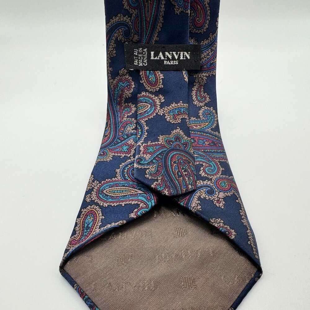 Lanvin Silk Paisley Tie – Blue, Tan, Red, Green (Muted) 1970s Made in Canada